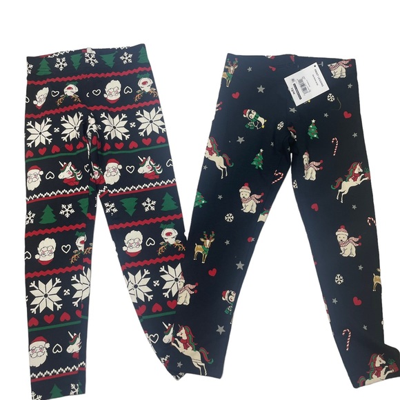 Holiday Time Bottoms Nwt Little Girl Christmas 2 Pair Leggings 45